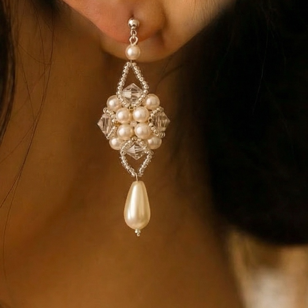 Elegant handmade Pearl and Crystal Drop Earrings